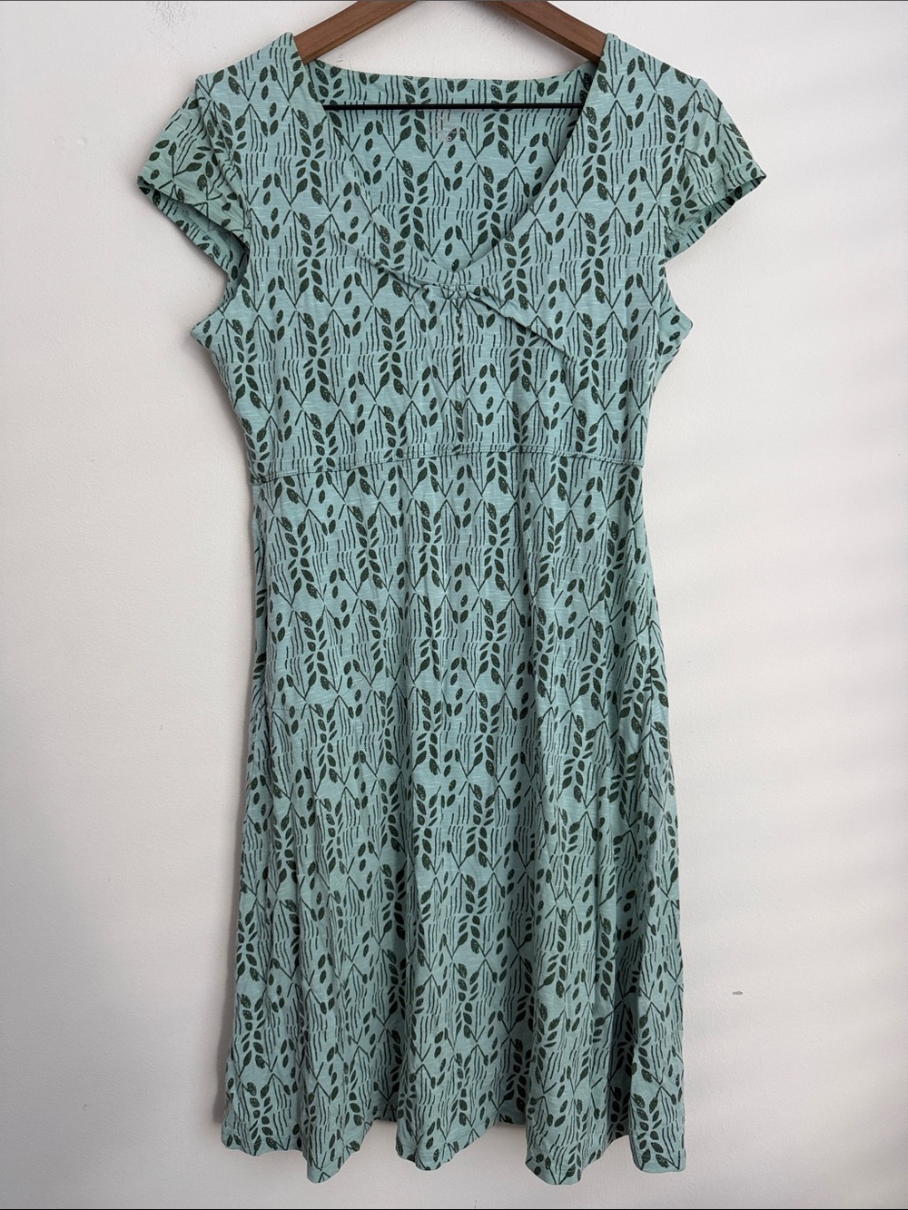 Toad&Co Mint Green Leaf-Print A-Line Dress organic cotton S